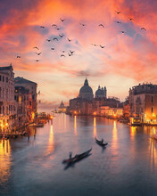 Canal Grande In Venice, Italy At Sunset