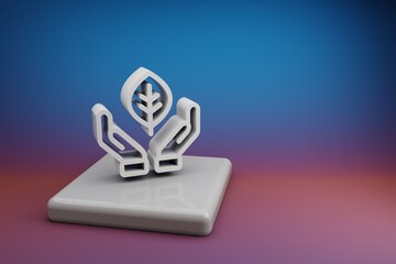 Leinwandbilder - Beautiful abstract illustrations hand leaf symbol icon on a  ceramic stand and bright colored background. 3d rendering illustration. Background pattern for design. Save Ecological.