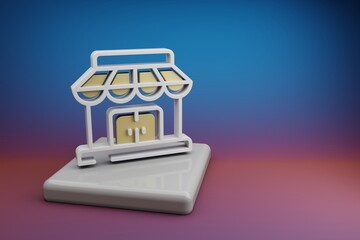 Aufkleber - Beautiful abstract illustrations Store Building symbol icon on a  ceramic stand and bright colored background. 3d rendering illustration. Background pattern for design. Online Shopping.