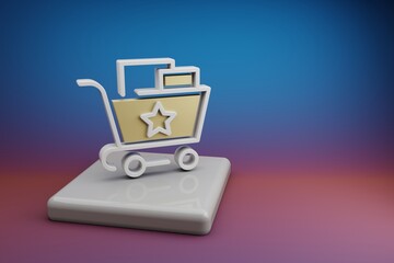 Aufkleber - Beautiful abstract illustrations Shopping Cart And Star symbol icon on a  ceramic stand and bright colored background. 3d rendering illustration. Background pattern for design. Online Shopping.