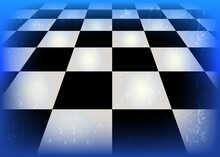 Blue And White Chess Background.Sports Checkerboard Black White Pattern On Blue Background