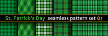 St. Patrick's Day Seamless Patterns Set. Tileable Vector Backgrounds In Irish Classic Style.