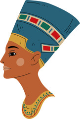 Sticker - Nefertiti Iconic Bust as Great Royal Wife of Egyptian Pharaoh Ancient Profile. Famous Ethnic Attribute of Egypt and Culture Artifact Concept