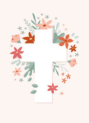 Wall Mural - Flower Cross, Christian Wood Cross, Baptism, Floral Clipart, First Communion, Holy Spirit, Florals Arrangements, Easter cross