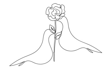 Wall Mural - Rose continuous line set, outline sketch style vector abstract art.