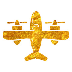 Wall Mural - Hand drawn gold foil texture icon Vintage airplane