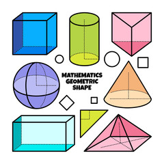 Mathematics Geometric shape doodle illustration with colored hand drawn style