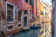 Colorful Houses At A Small Canal In Venice, Italy