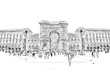 Milan. Italy. Piazza del Duomo. Victor Emanuel II Gallery. Hand drawn sketch. Vector illustration.