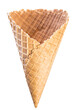 Big empty crispy ice cream waffle cone isolated on white background
