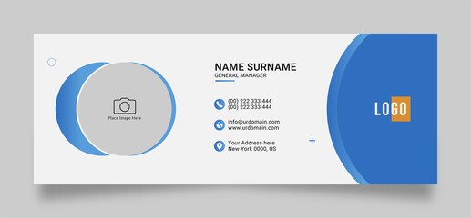 Wall Mural - business email signature template with photo a photo place. Minimalist design with white and blue color concept