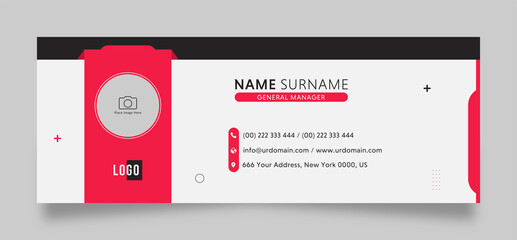 Wall Mural - professional business email signature template with photo a photo place. Minimalist design with white and red color concept
