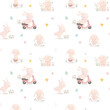 Seamless pattern with cute little bunnies. Easter design with fluffy rabbits.