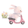 Cute luttle fluffy bunny with flowers and scooter. Lovely character for spring or easter time.