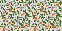 Collage Contemporary Orange Floral And Leaf Seamless Pattern Set. Modern Exotic Design For Paper, Cover, Fabric, Interior Decor And Other Users.
