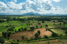 Aerial View Of Rural Countryside Agriculture Area Near Sigiriya, Sri Lanka.