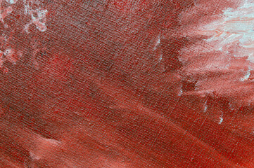 abstract creative background: white and red blurred stains of colored primer when toning the canvas, temporary object.