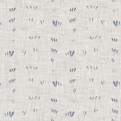 French blue botanical leaf linen seamless pattern with 2 tone country cottage style motif. Simple vintage rustic fabric textile effect. Primitive modern shabby chic kitchen cloth design.