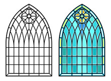 Medieval Gothic Stained Glass Window Vector Set