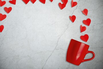 Sticker - Coffee cup and heart shaped. Valentines day greeting card template