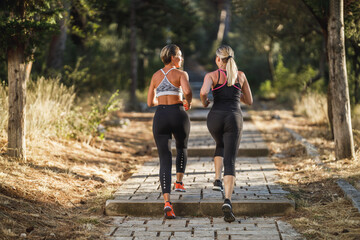 Wall Mural - Two Women Running In Park At Summer Day