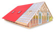 Concept of building a mansard roof. 3d illustration