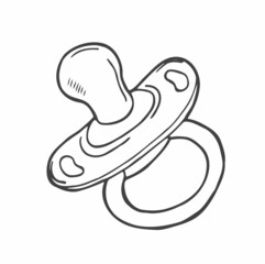 Pacifier in hand drawn doodle style. Sketch. Isolated on a white background. Vector illustration