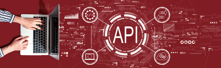 API - application programming interface concept with person using a laptop computer