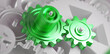 © C.Castilla - Fondo ecológico y concepto de mejora de procesos y sostenibilidad .Ilustración 3d. Mecanismo de engranaje  para el negocio verde y el proceso empresarial ecológico.