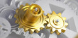 © C.Castilla - Concepto de mejora de procesos.Ilustración 3d. Mecanismo de engranaje de metal de oro para el proceso de negocio y empresarial.
