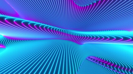Wall Mural - Abstract colorful wavy background in bright neon blue and purple colors. Modern colorful wallpaper. Seamless loop animation. 3d rendering.