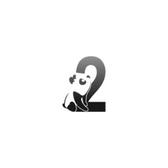 Panda animal illustration looking at the number 2 icon