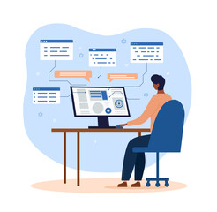 Wall Mural - young programmer at computer. man writes code for program or interface for site. program development