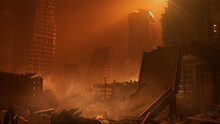 Damaged Structures Form An Apocalypse City Environment. War Concept.