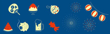 Vector Background With A Set Of Japanese Summer Festival Icons For Banners, Cards, Flyers, Social Media Wallpapers, Etc.