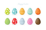 Fototapeta Dinusie - Happy Easter.Set of Easter eggs with different texture on a white background.Vector Illustration.