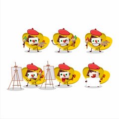 Sticker - Artistic Artist of yellow love open gift box cartoon character painting with a brush