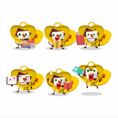 Sticker - A picture of yellow love open gift box cartoon character concept reading an amusing book