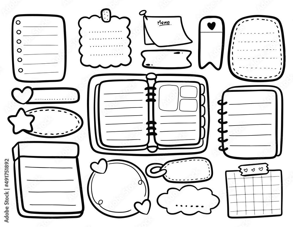 Hand drawn note paper doodle set Stock Vector | Adobe Stock