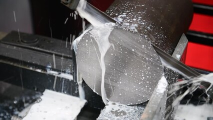 Wall Mural - industrial metal working cutting process the raw material bar clamping on the cnc lathe machine