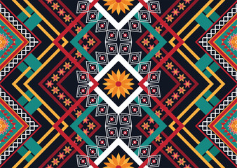 Geometric ethnic flower pattern for background,fabric,wrapping,clothing,wallpaper,Batik,carpet,embroidery style.	