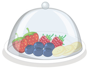 Canvas Print - Berry fruit on a plate with glass cover on white background