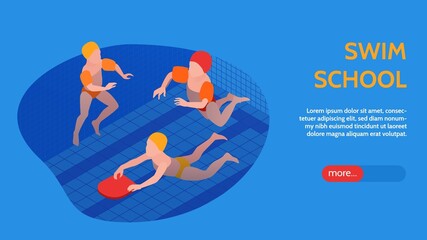 Wall Mural - Isometric Swimming Pool Horizontal Banner