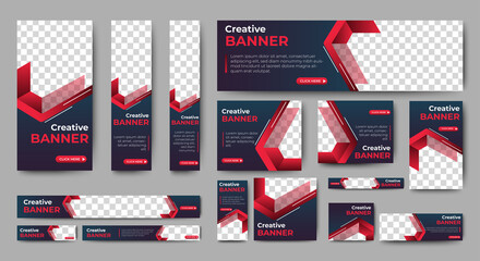 Wall Mural - creative banner design web template set, horizontal header web banner. modern gradient red and black