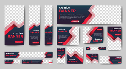 Wall Mural - creative banner design web template set, horizontal header web banner. modern gradient red and black