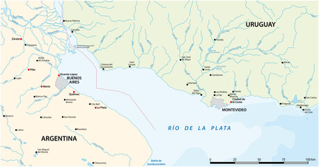 Wall Mural - vector map of the Rio de la Plata, Argentina, Uruguay