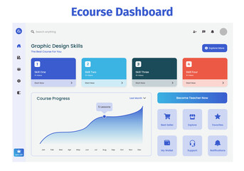 course dashboard design ui kit. desktop app with ui. use for web application or website. learning da