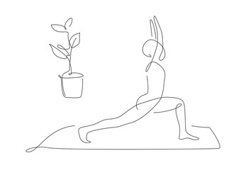 Wall Mural - people making yoga. Yoga and pilates poses and asanas. line art. one line illustrations. outline yoga shape.