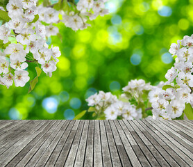 wooden table spring blossom