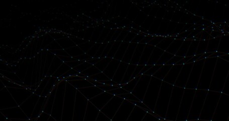 Abstract wave as smart grid background with blurred effect and RGB colors split. Plexus lines and dots in loop for Internet network connection wallpaper and big data transfer. Cyber space tech concept